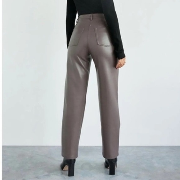 Aritzia Wilfred The Melina Faux Leather Straight leg Pants Womens 2 Gray Green - Picture 2 of 16